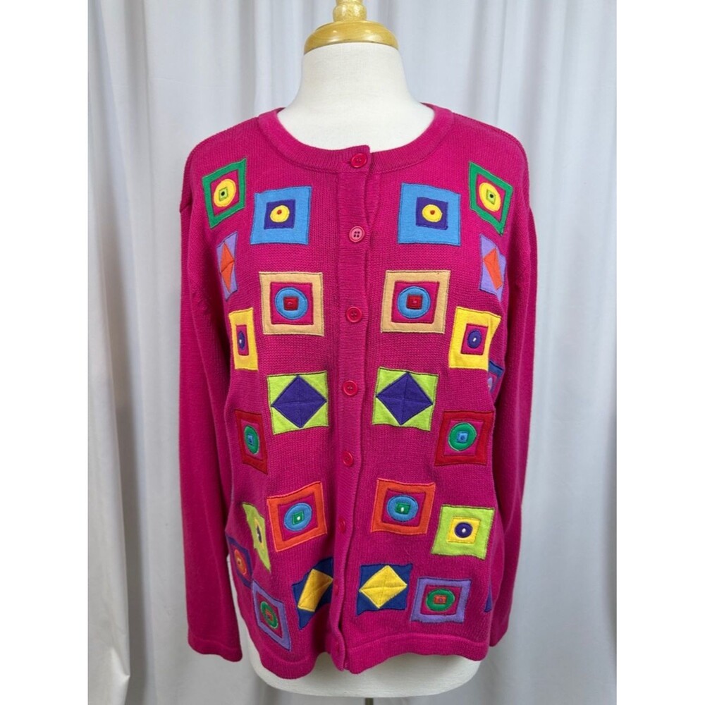 Bechamel Vibrant Colorful Hot Pink Knit Cardigan, XL